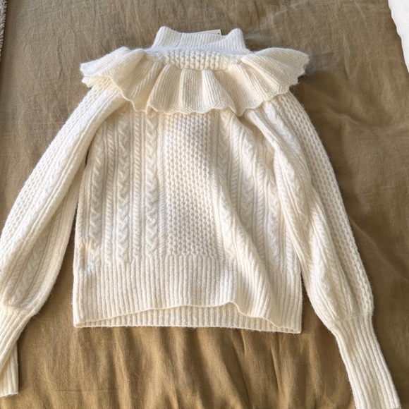 Madewell Zanzibar Cream Ruffled Turtleneck Cable-knit Sweater - Picture 4 of 4
